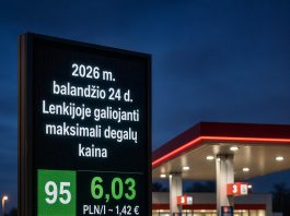 Naujos didžiausios degalų kainos Lenkijoje nuo 2026 m. balandžio 24 d. Naujos didžiausios degalų kainos Lenkijoje nuo 2026 m. balandžio 24 d.