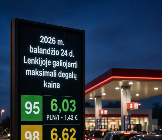 Naujos didžiausios degalų kainos Lenkijoje nuo 2026 m. balandžio 24 d. Naujos didžiausios degalų kainos Lenkijoje nuo 2026 m. balandžio 24 d.