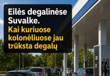 Eilės degalinėse Suvalke. Kai kuriuose kolonėliuose jau trūksta degalų