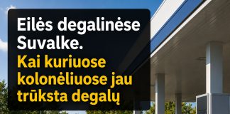 Eilės degalinėse Suvalke. Kai kuriuose kolonėliuose jau trūksta degalų