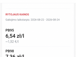 Kuro kainos Lenkijoje 2026 m. rugpjūčio 22–24 d. savaitgalį. Paskelbtos naujos maksimalios kainos Kuro kainos Lenkijoje 2026 m. rugpjūčio 22–24 d. savaitgalį. Paskelbtos naujos maksimalios kainos